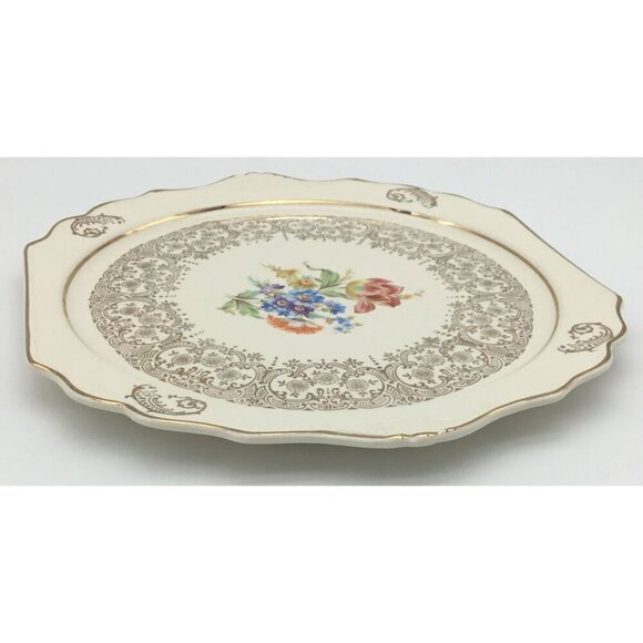Harker Pottery Company Vintage Platter Center Floral Design 22K Gold Details - Picture 8 of 8